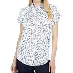 UNTUCKit | White & Blue Floral Christine Short Sleeve Button Down Top | Size M